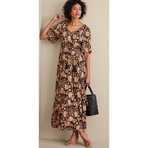 NWT Soft Surroundings Marissa Dress Size 10 Multi Floral Maxi Short Sleeve‎